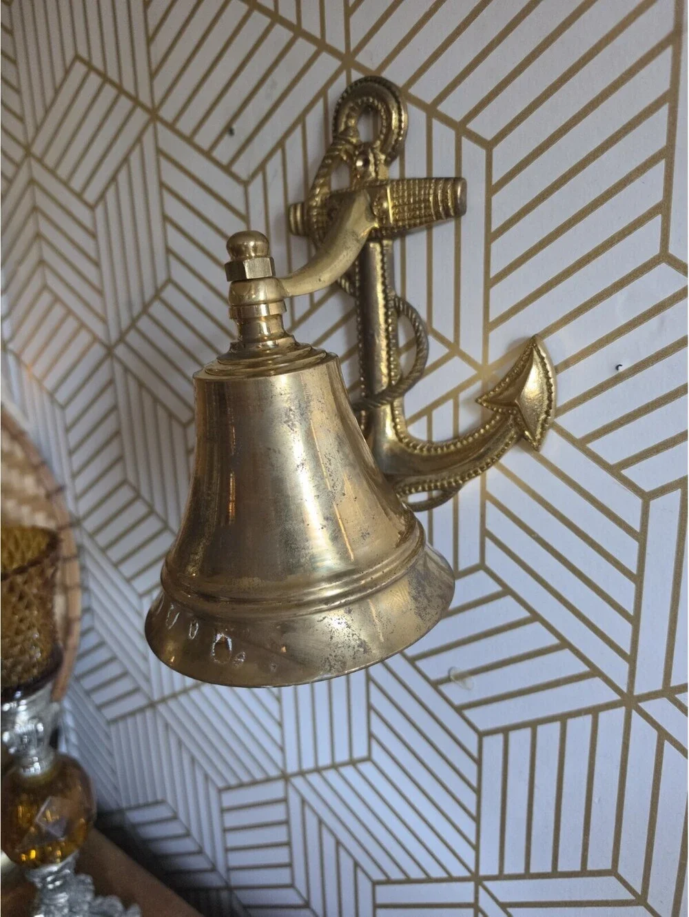 Vintage Brass Anchor Bell Ship Style Wall Mountable Nautical Decor